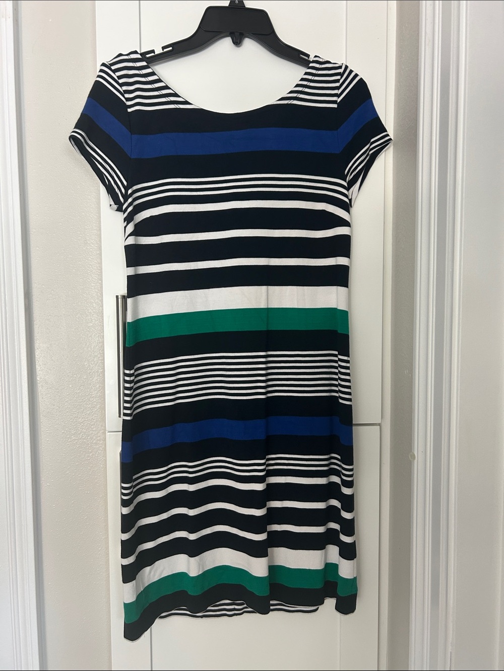 Banana Republic Black, White, Blue & Green Striped Knit Dress
